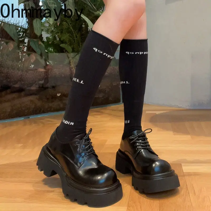 

Туфли женские кожаные на шнуровке, туфли в Стиле Лолита, школьная форма, толстая подошва, каблук, маленькая обувь для студенток, Мэри Джейн