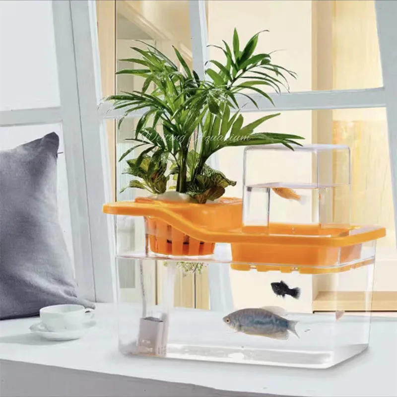 

Fish and flower symbiosis desktop double-layer fish tank living room office fish tank smart ornaments desktop aquarium lazy fish