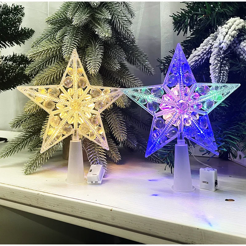 Рождественский светящийся топпер для елки пятиконечная звезда прозрачная