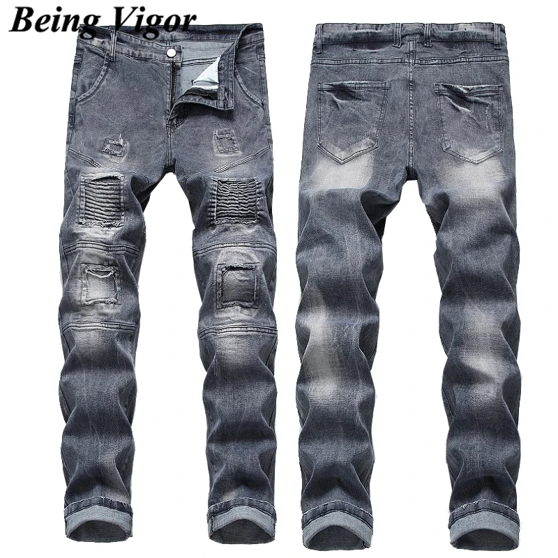 

Being Vigor Street Wear 75% Cotton Stretchy Distressed Grey Men Jeans Slim Fit Mens Denim Long Pants pantalones hombre