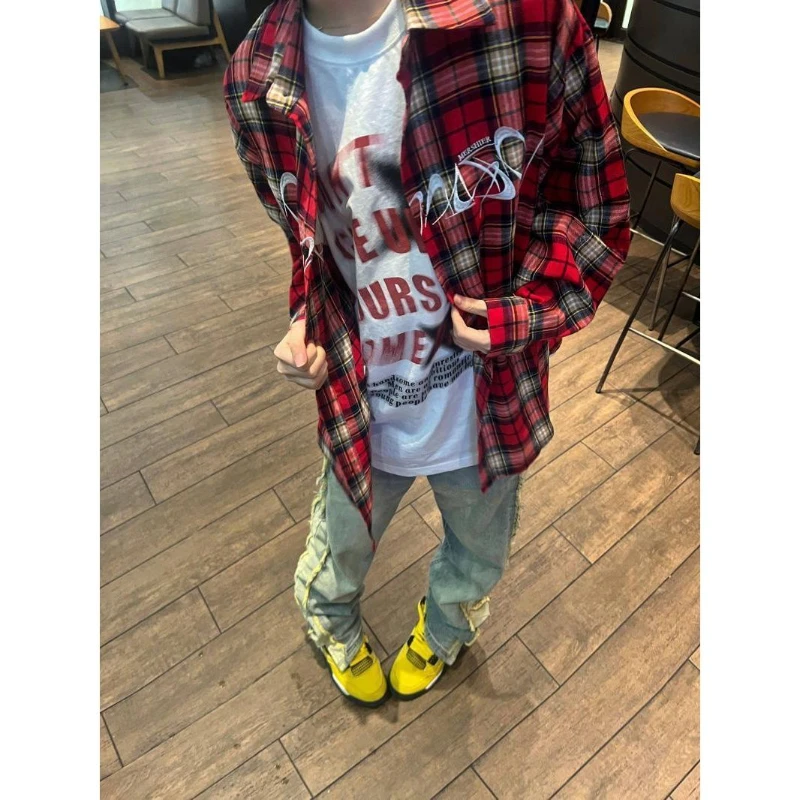 Рубашка женская в шотландскую клетку винтажная Повседневная Блузка с длинным