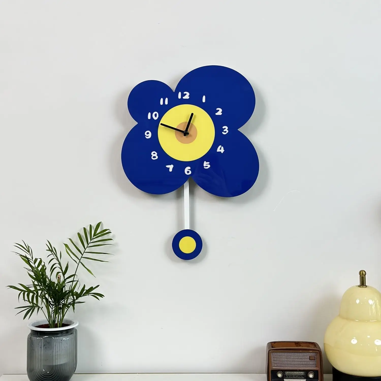 Настенные часы с синими цветами креативные декоративные бесшумные подвеской из
