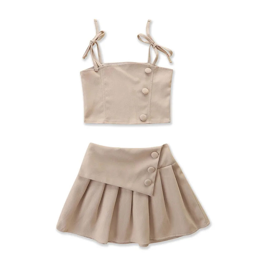 

2022 New Baby 2-7Y Summer Children Kid Girl Clothes Set Bow Crop Top Vest+Pleated Skirts Beach Holiday Vacation Clothing Outfits