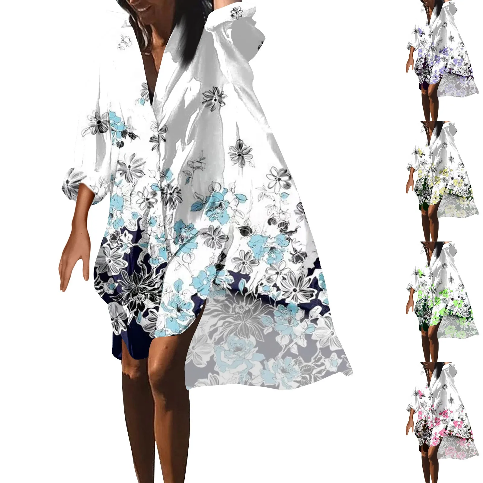 

Женское богемное платье, Повседневная рубашка с принтом, модная пляжная Гавайская накидка с длинным рукавом, платья, Клубная одежда, платье на пуговицах на лето