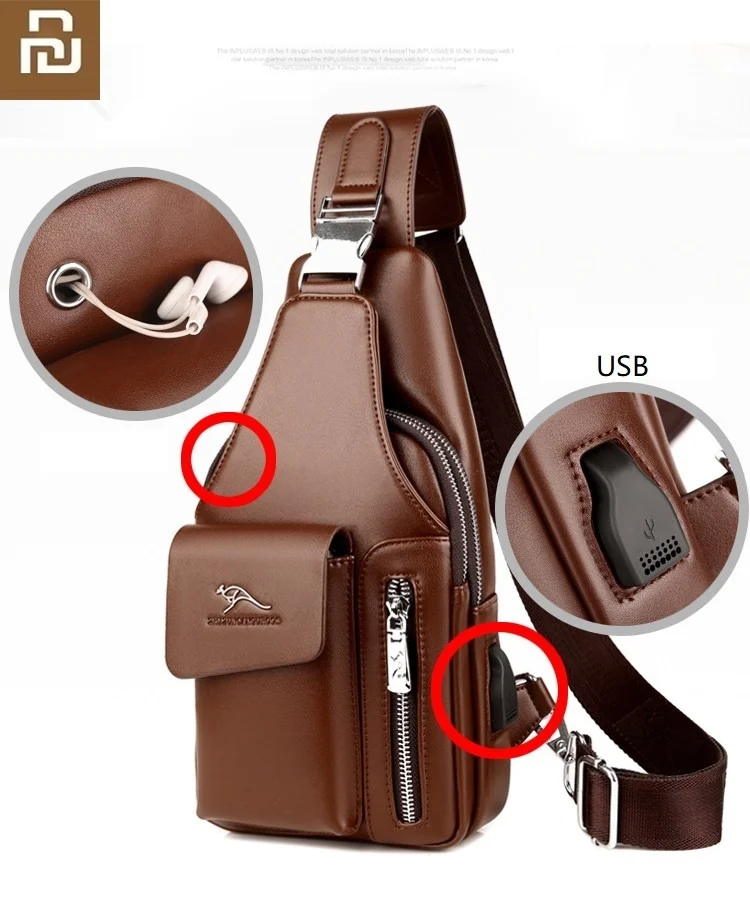 

Luxury Men Ch Bag Shoulder Messenger Bag Casual Cowhide Leather Large Capacity USB Charging Crossbody Package