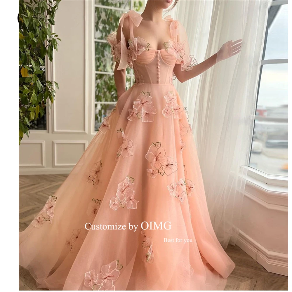 

OIMG элегантные розовые вечерние платья с объемными цветами на бретелях, милое сказочное платье для выпускного вечера, женское платье, праздничное платье 2023