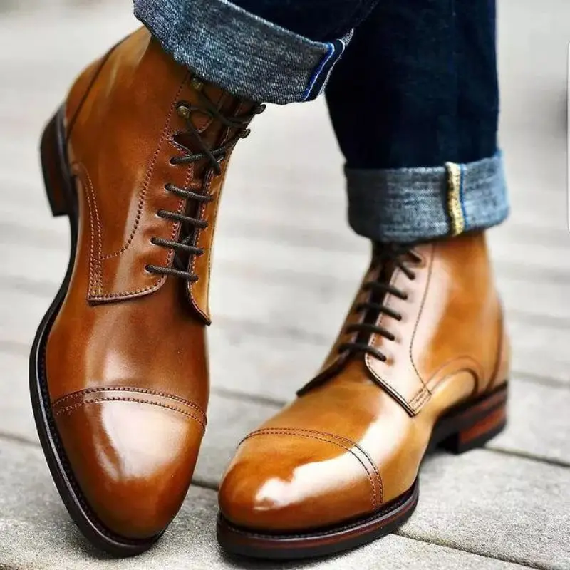 

2021 Autumn and Winter New Men's PU Leather Elegant Fashion Lace-up Classic Men's Casual Fashion Winter Boots XM397
