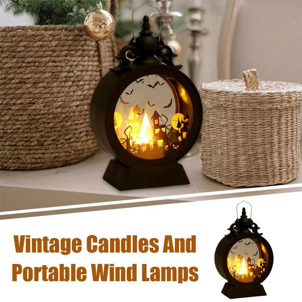 

Halloween Pumpkin Castle Decorative Lamp Simulated Flame Witch LED Light Small Hand Lantern For Halloween Party Table Decor R9X7