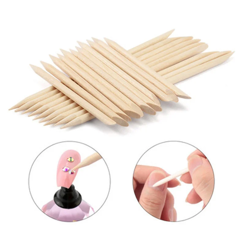

Sdotter 100Pcs Wooden Cuticle Pusher Remover Nail Art Design Wood Sticks Rhinestones Dotting Removal Manicure Pedicure Care Tool