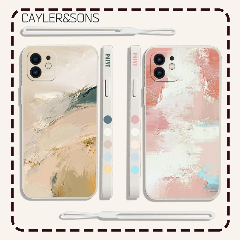 

Watercolor Painting Phone Case For iPhone 14 13 12 11 Plus Pro Max Mini X XR XS SE2020 8 7 6 6S Plus Cover with Strap