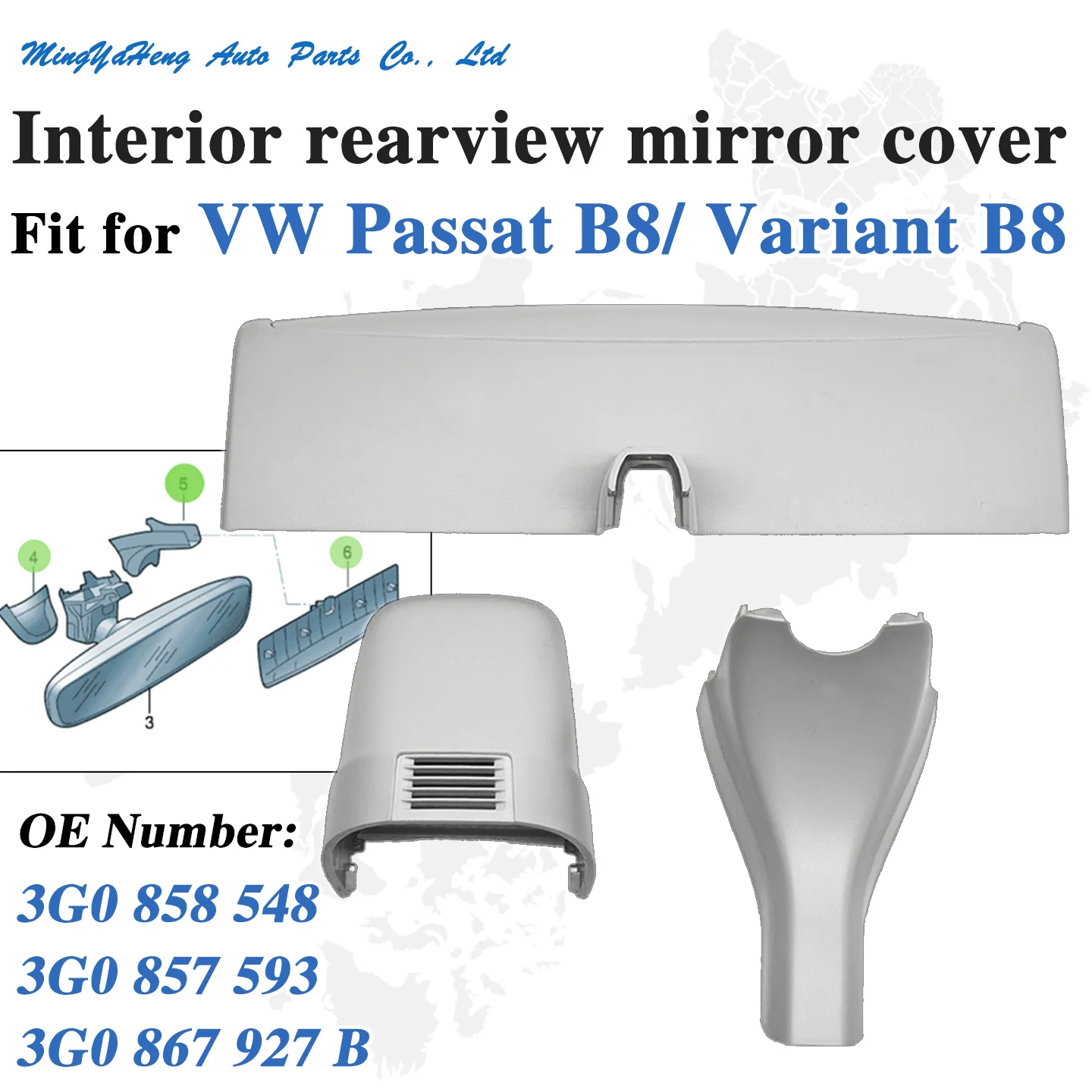 Фото OEM:3G0858548 3G0857593 3G0867927 Для VW Passat B8 Variant: Корпус зеркала заднего вида с автоматическим затемнением, внутреннее зеркало заднего вида №1