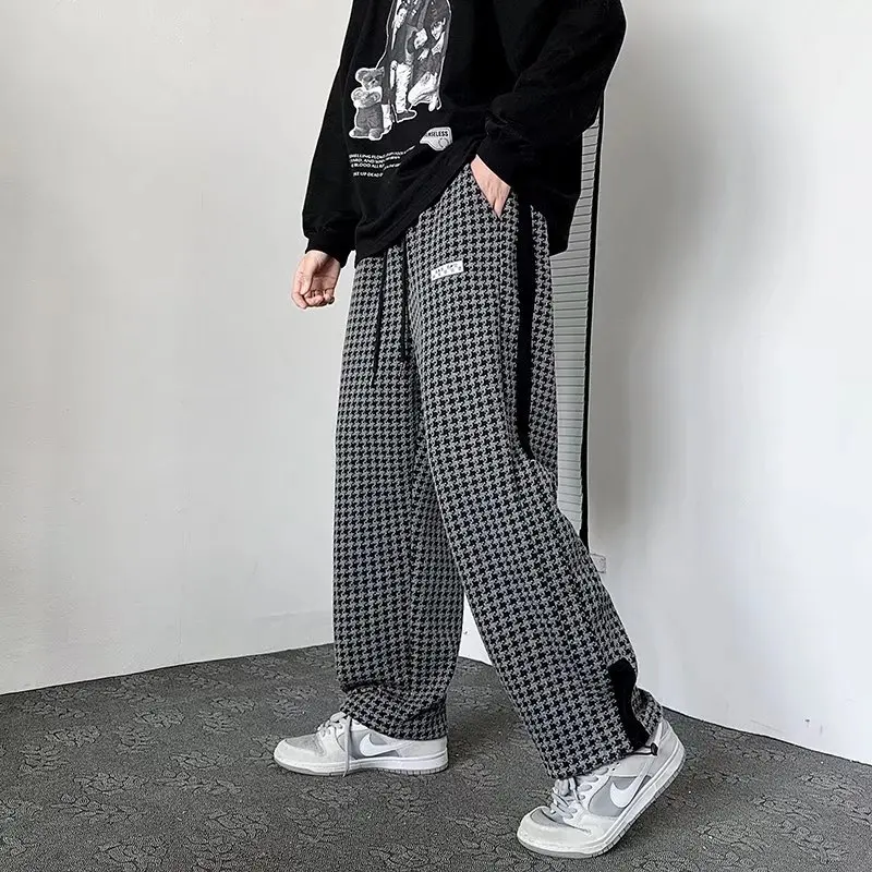 

Houndstooth High Street Casual Pants Men and Women Ins Straight Loose Sports Pants Korean Version of The Trend of Leggings