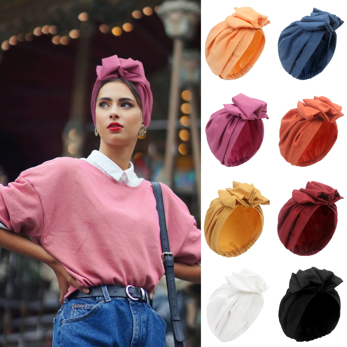 

French Vintage Headband Women Solid Color Elastic Turban Hat Fashion Female Hair Bands Ladies Head Wraps Styling Tools
