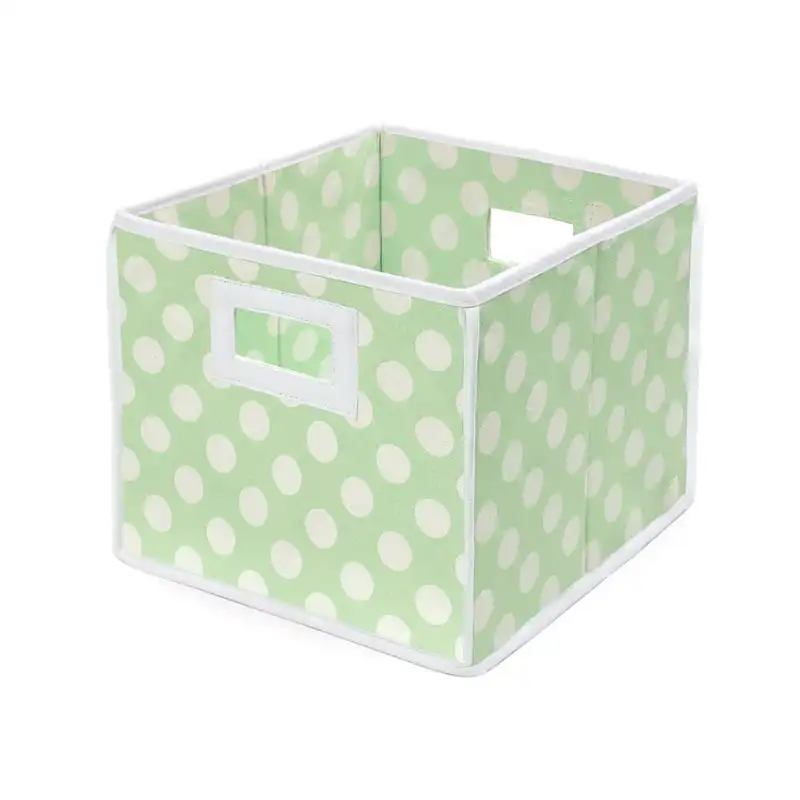 

Basket, Storage Cube - Sage Polka Dot Wicker picnic basket with liner wooden Foldable basket Toy storage Makeup organizer Small