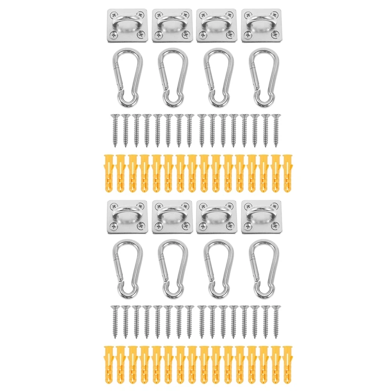 

8 Pcs Ceiling And Wall Hanging Hardware Accessory 304 Stainless Steel Eye Hook Plate Buckle For Yoga Hammock Swing Boat