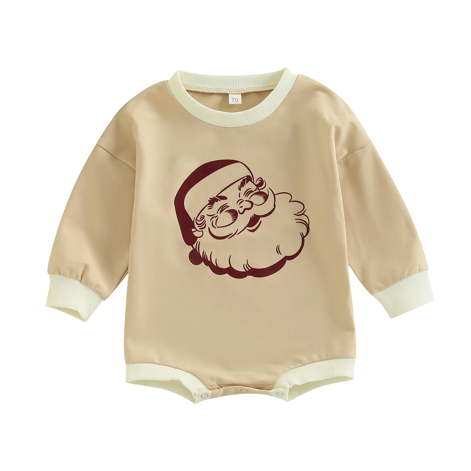 

Рождественский комбинезон для новорожденных девочек и мальчиков, комбинезоны с принтом головы Санты, круглым вырезом и длинными рукавами, Осенние повседневные Комбинезоны