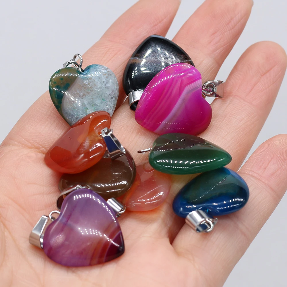 

7Pcs Random Natural Stone Pendant Semi-Precious Heart-Shaped Pendant For Jewelry Making DIY Bracelet Necklace Accessory