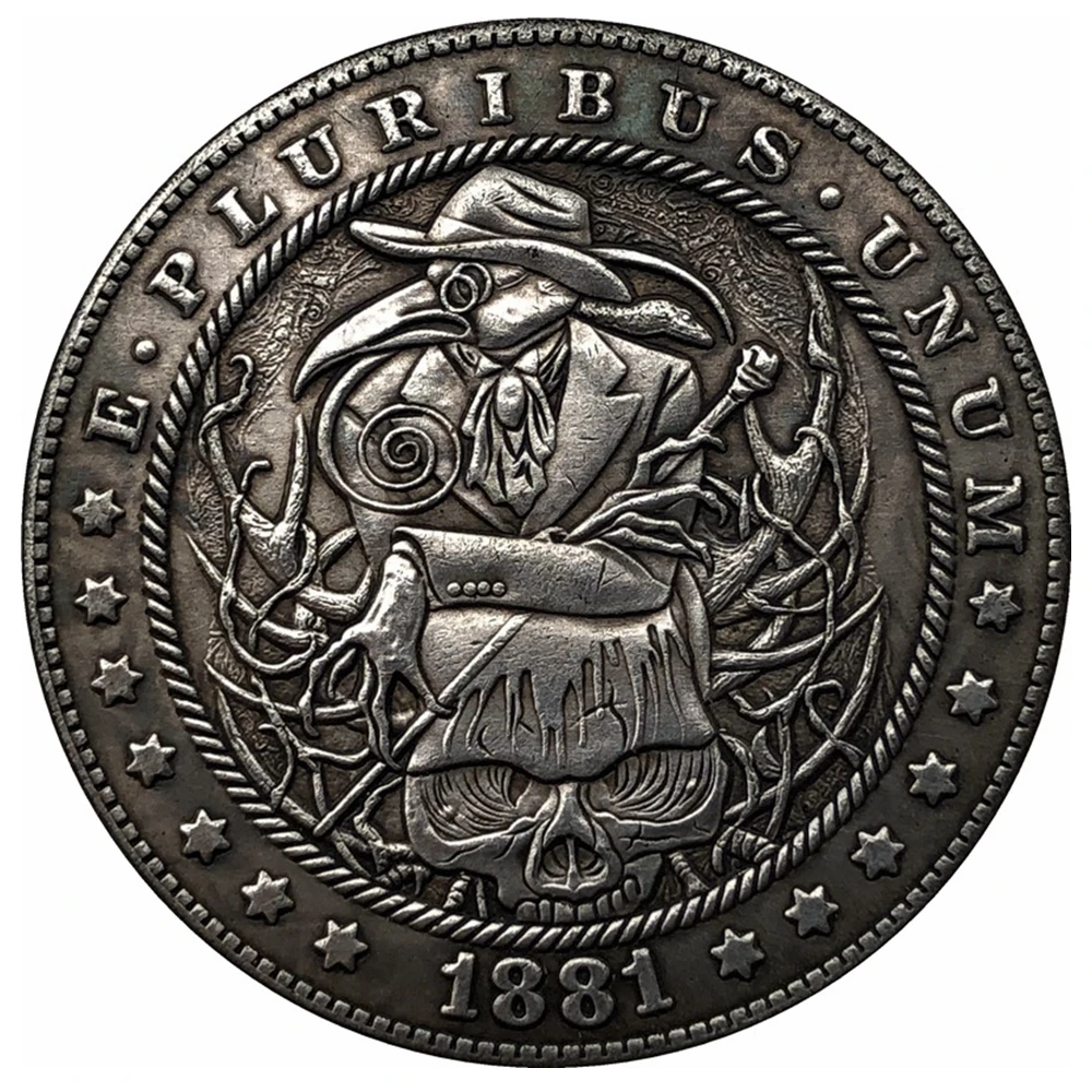 

Hobo Nickel 1881-CC, монета доллара США, Моргана, копия фотокопии, тип 3