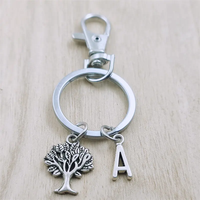 

Tree of Life Keyring Letter Car Key Chain Ring Lobster Clasp Initial Charm Women Jewelry Accessories Pendants Metal