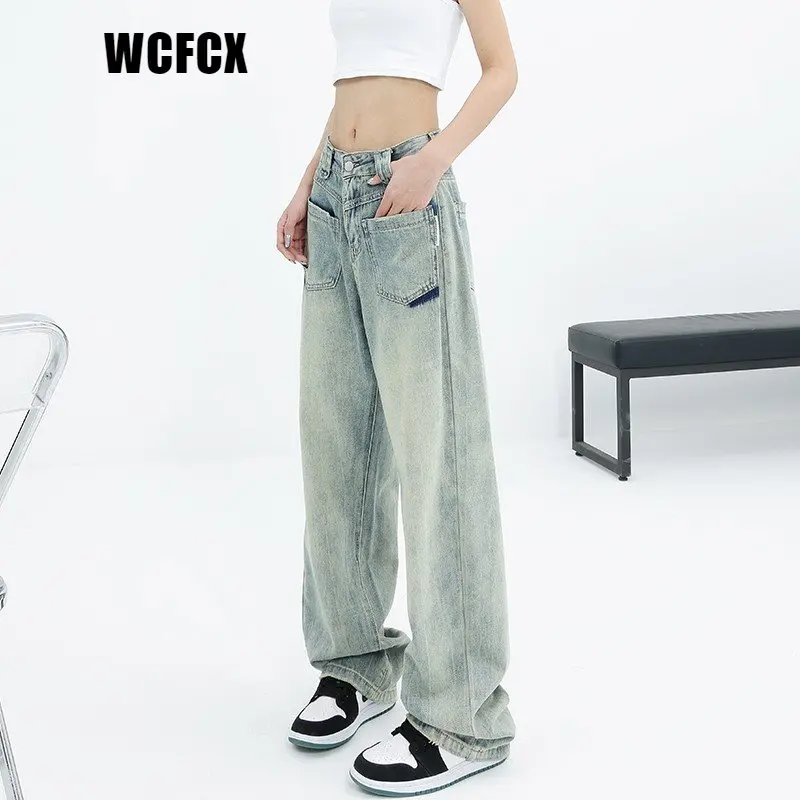 

WCFCX STUDIO Y2k Fashion Women Harajuku Jeans Wide Leg Loose Casual Long Trousers Denim Cargo Baggy Pants Femme Streetwear
