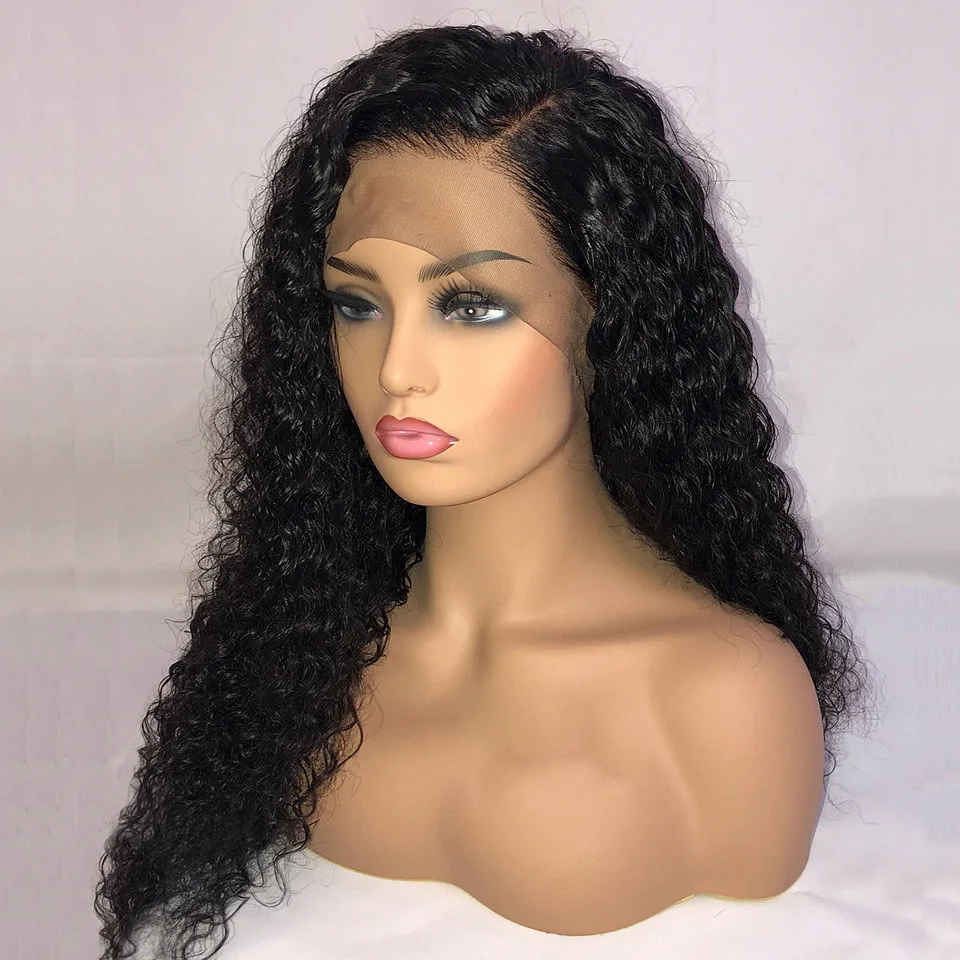 

Middle Part Kinky Curly Glueless Natural Black Lace Front Wig For Women Babyhair 26inch Long Pre Plucked Heat Resistant Daily