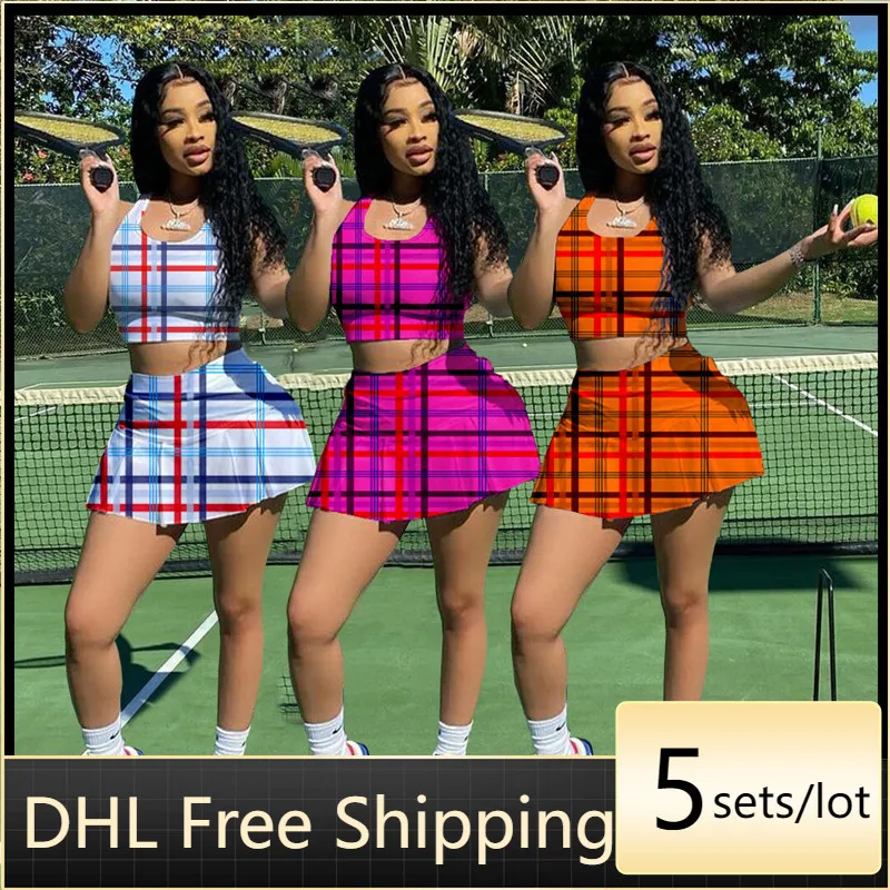 

Women's Summer Suit Preppy Style Sleeveless Top and Shorts Skirts Set of Two Fashion Plaid Pieces for Lady wholesale suits