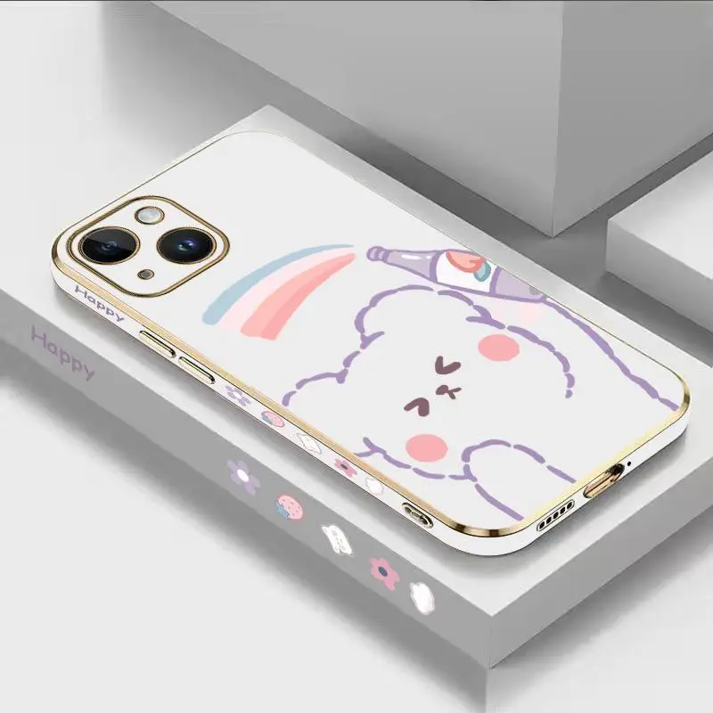 

Rainbow Bear Luxury Plating Phone Case For iPhone 14 13 12 11 Plus Pro Max Mini X XR XS SE2020 8 7 6 6S Plus Cover