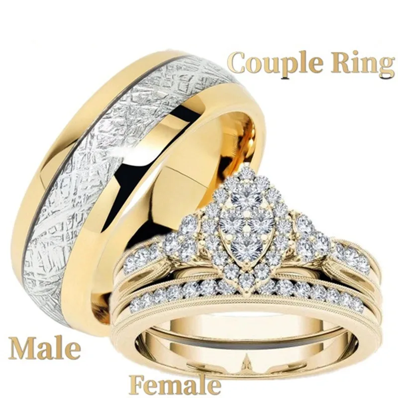 

Couple Rings for Women Trendy Mens Stainless Steel Ring Valentines Day Gift Wedding Engagement Ring Set Jewelry Gift Anillos