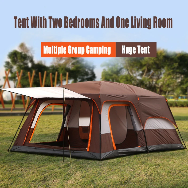 

Large Camping Tent Two Story Outdoor 2 Living Rooms And 1 Hall High Quality Outdoor Family Camping Tent Large Space Tent For5-12