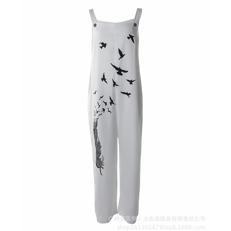 Women Jumpsuits Summer Sexy Printed Loose Pockets Jumpsuits Women's Spaghetti Strap Square Collar Backless Vintage Jumpsuits
