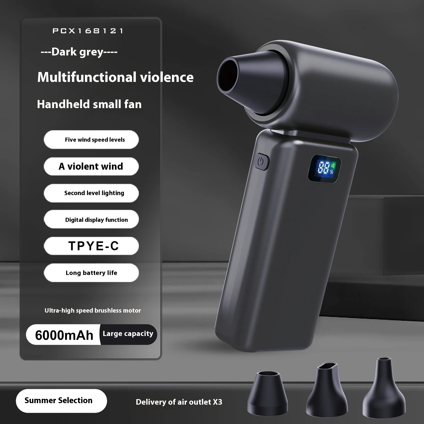 

100000 Беспроводной турбовентилятор RPM, 6000 мАч, жестокий высокоскоростной турбовентилятор, ураган, вакуумный вентилятор, ручной мини-портативный уличный кондиционер