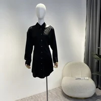 Early Autumn New Collection 2022 Cut Out Top Quality Silk Shoulder Waist Hollow Ladies Black Shirt Dress