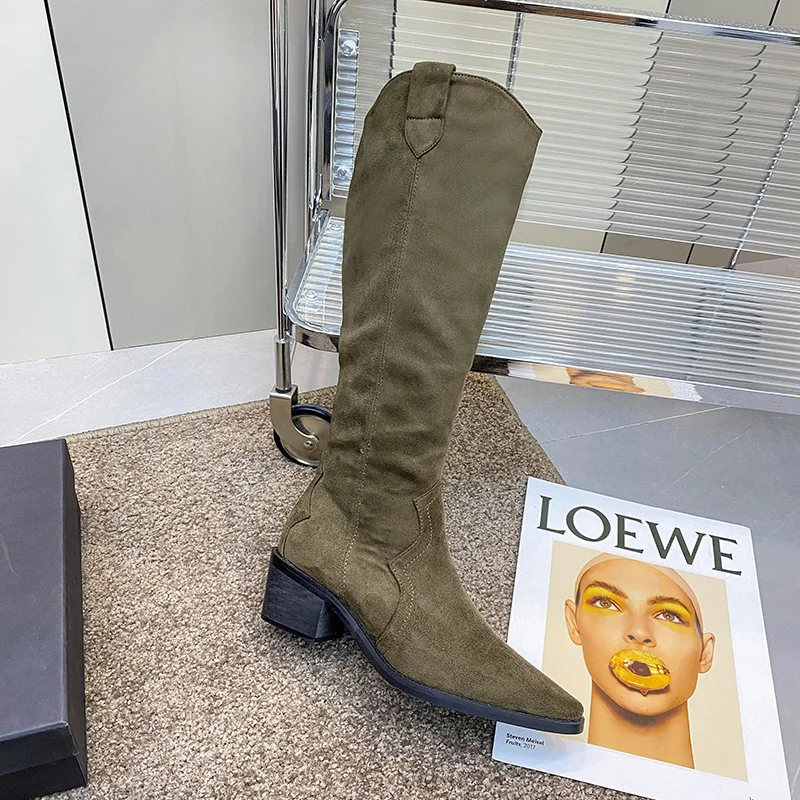 Women's Boots Summer Thin Brown Thick Heel Pointed Toe Retro British Style High Knight Boots Botas Mujer Thigh High Boots 2023