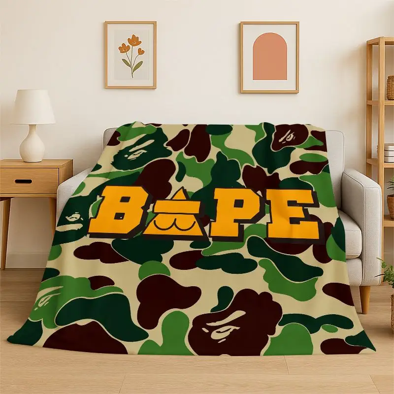 Фото 3D-плед B-Bape с камуфляжным принтом, мягкий плюшевый плед из фланели для гостиной, спальни, кровати, дивана, пикника, офиса, подарок №4