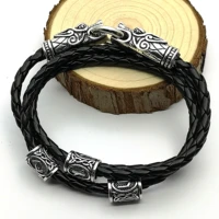 nordic viking leather bracelet viking beads dragon head bracelet retro viking jewelry men fashion gifts