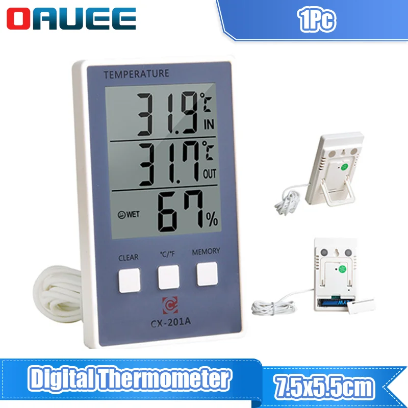 

Digital Thermometer Hygrometer Indoor Outdoor Temperature Humidity Meter C/F CX-201A LCD Display Sensor Probe Weather Station