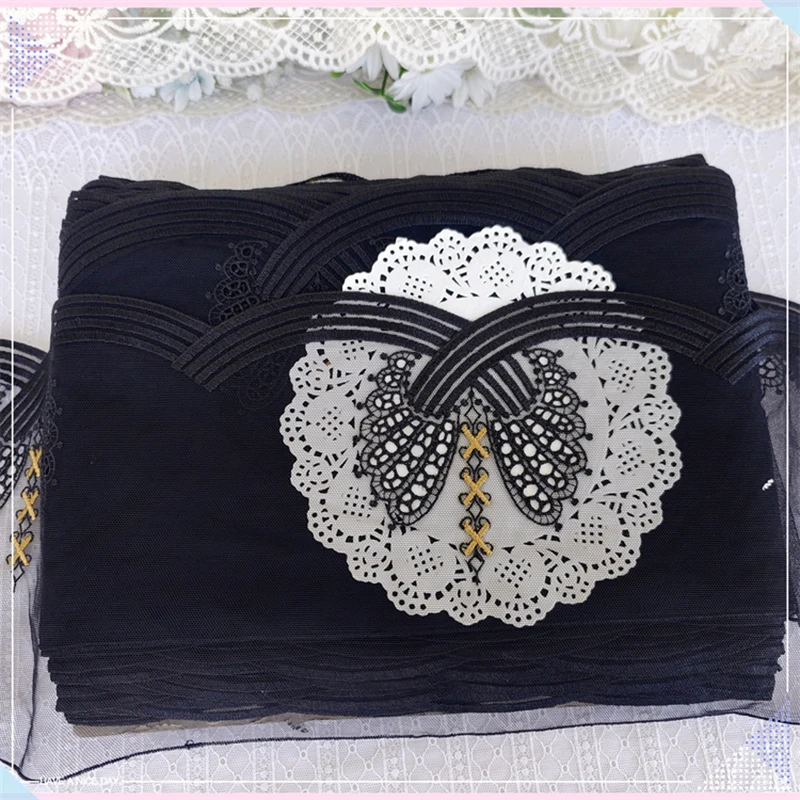 

30 ярдов, Новое поступление, черные вышитые кружева, искусственная кружевная отделка из тюля, шитье кружева для работы с бюстгальтером