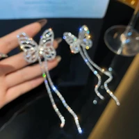 long flash diamond hollow butterfly tassel exaggerated earrings for women korean fashion earring birthday party jewelry gifts