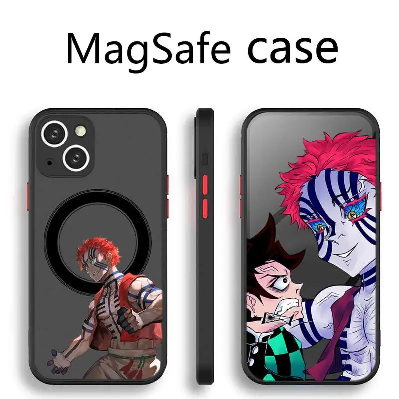 

Anime Demon Slayer Akaza Phone Case Transparent Magsafe Magnetic Magnet For iPhone 13 12 11 Pro Max Mini Wireless Charging Cover