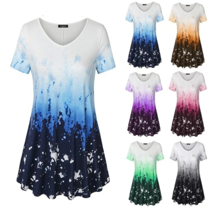 

S-5XL Summer Fashion Print Blouse Casual Ladies Tunic Tee Tops Female Women's Short Sleeve Shirt Blusas Femininas Pullover