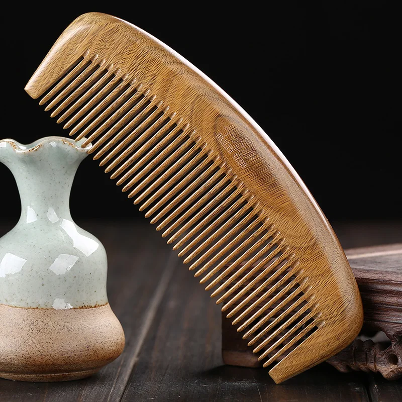 Деревянная расческа из натурального зеленого сандалового дерева для вьющихся и