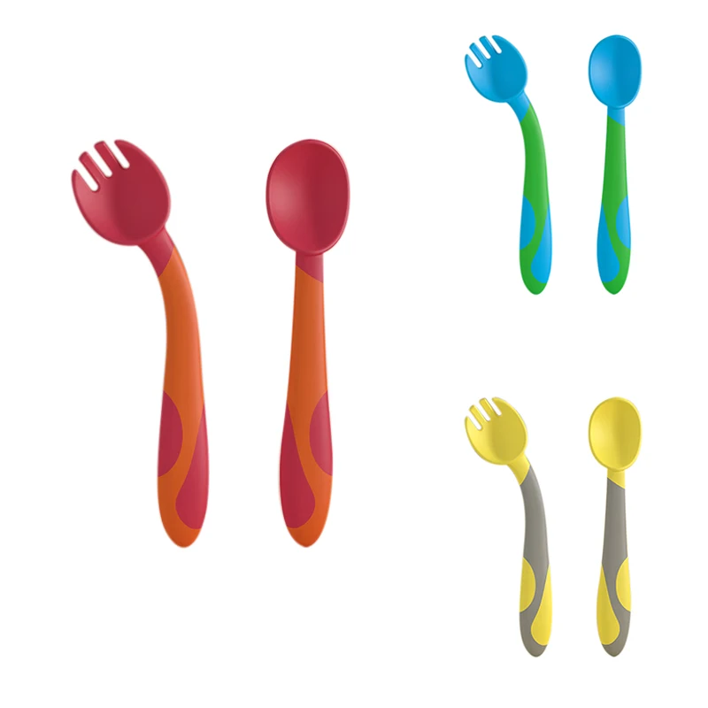 

MISUTA Baby Training Fork And Spoon Kit Flectional Handle Baby Learning Spoon Tableware Baby Care Kids Dishes