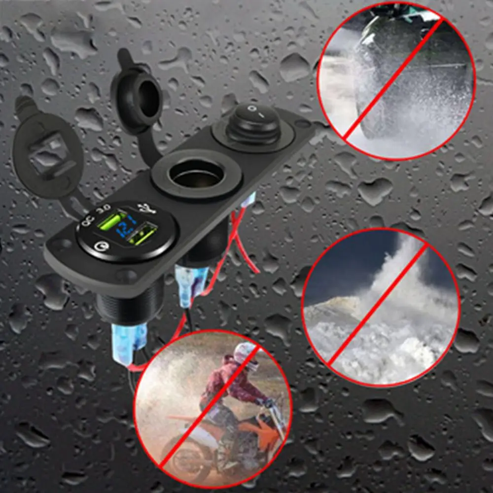 

Rocker Switch Voltage Display Dual USB Charger Auto Charger Adapter Car Cigarette Lighter Socket Voltmeter Switch