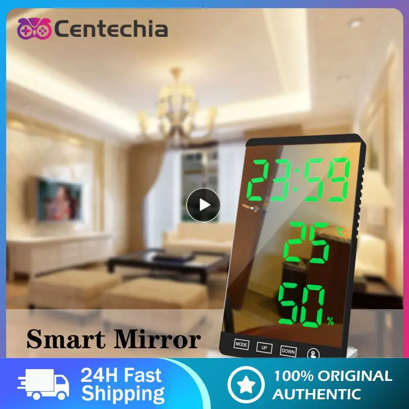 

Fashion Table Clock Abs Led Mirror Table Clock Touch Control Led Time Temperature Humidity Display Muti Function Smart Home 5v1a