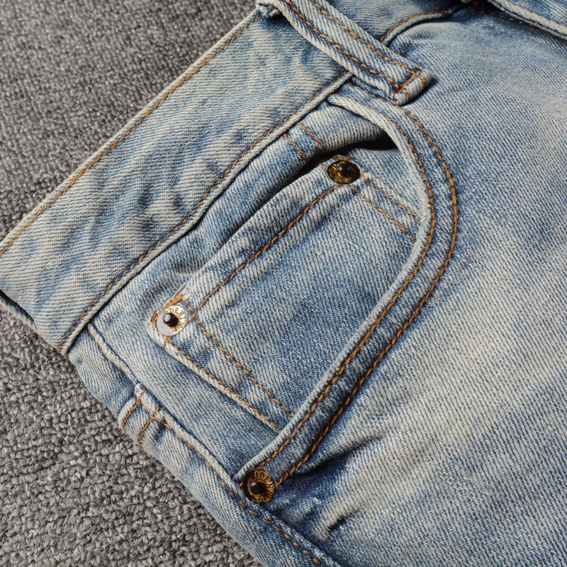 Streetwear Fashion Men Jeans High Quality Retro Light Blue Stretch Slim Fit Ripped Jeans Men Vintage Designer Denim Pants Hombre