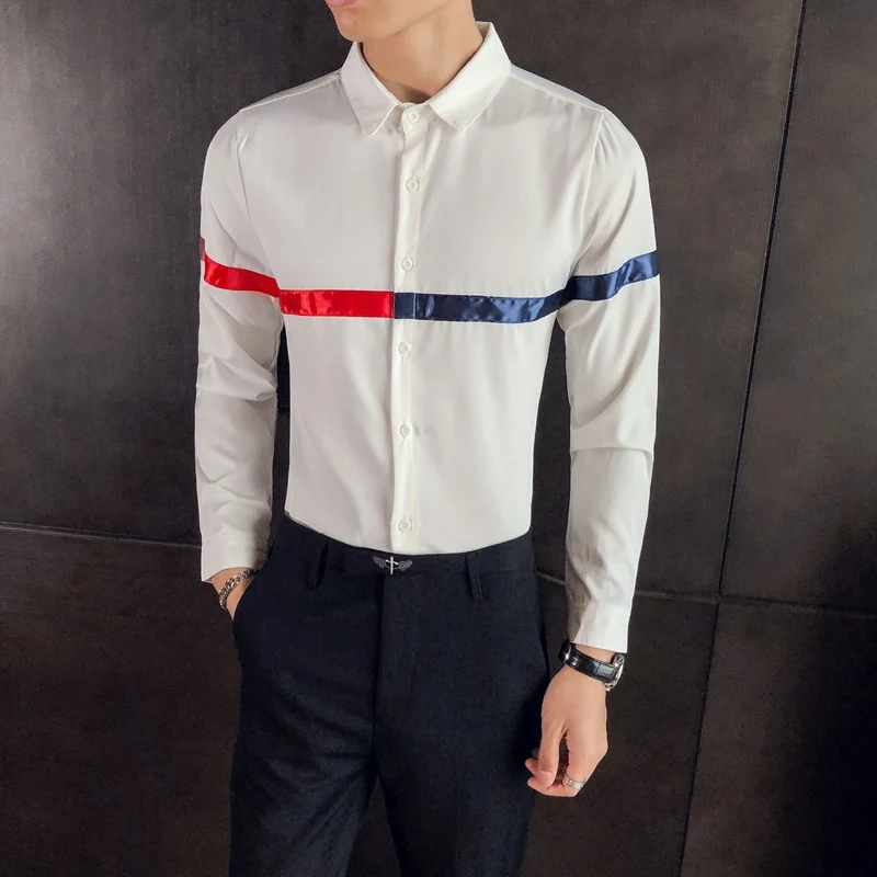 British Striped Men Shirts Slim Long Sleeve Casual Shirt Business Formal Dress Clothes Streetwear Social Nightclub Camisas Homme