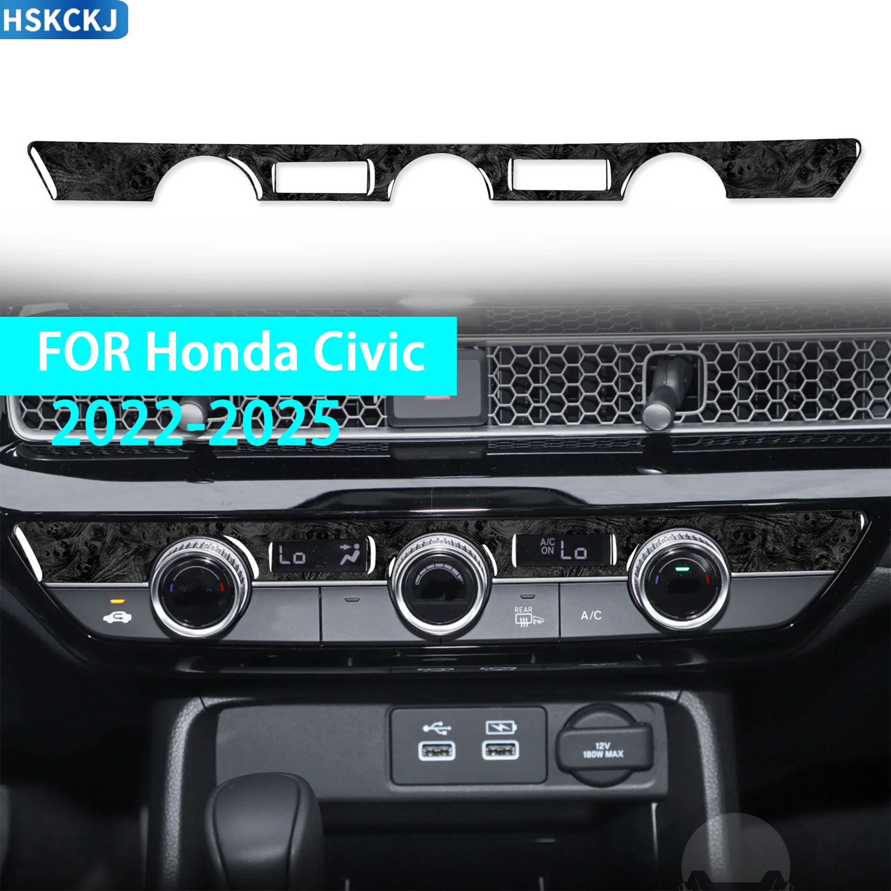 Фото Накладка на панель управления климат-контролем с текстурой под дерево для Honda Civic 22-25 №1