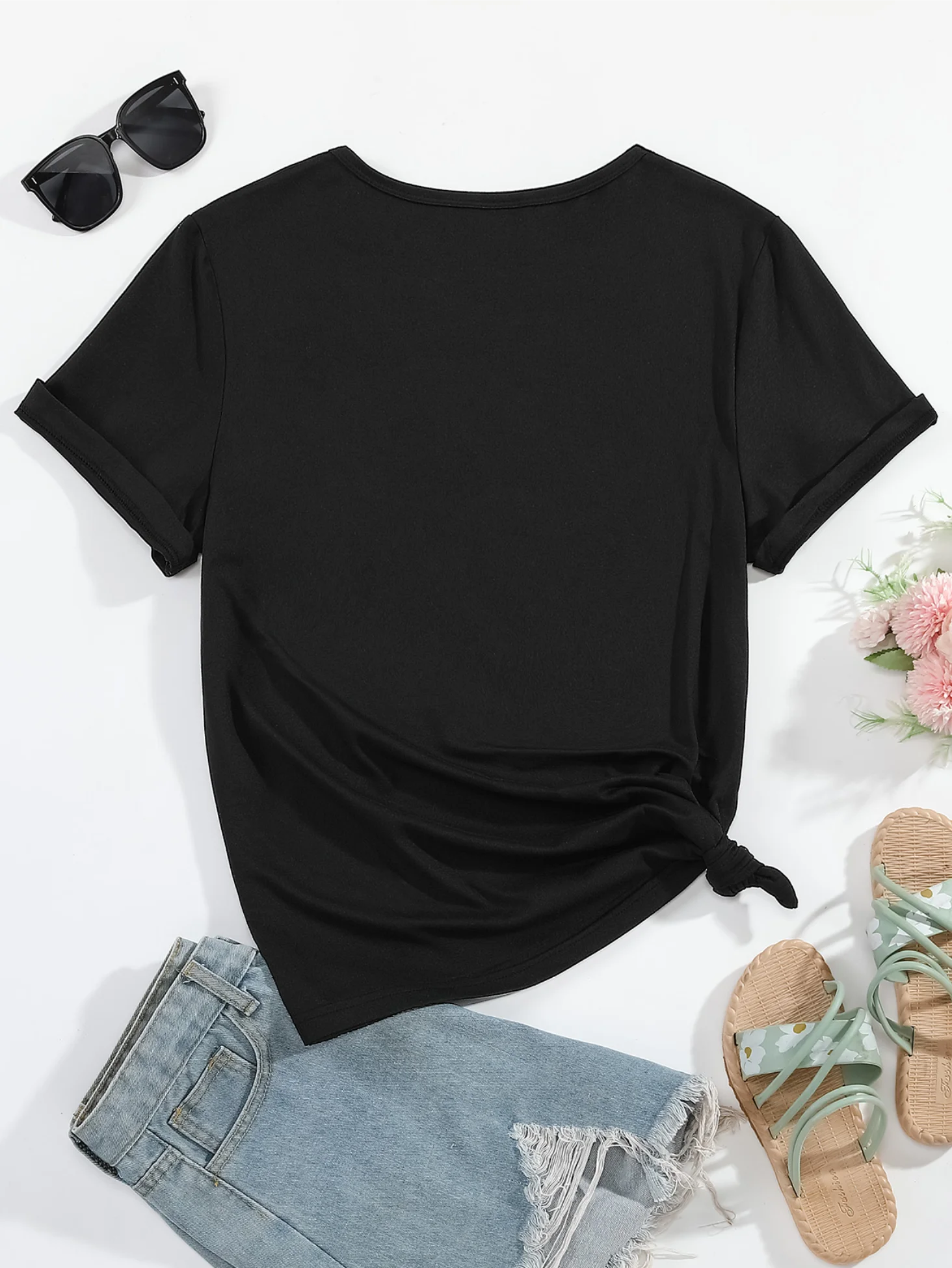 Футболка женская с цветочным принтом и сердечками Повседневная Уличная одежда