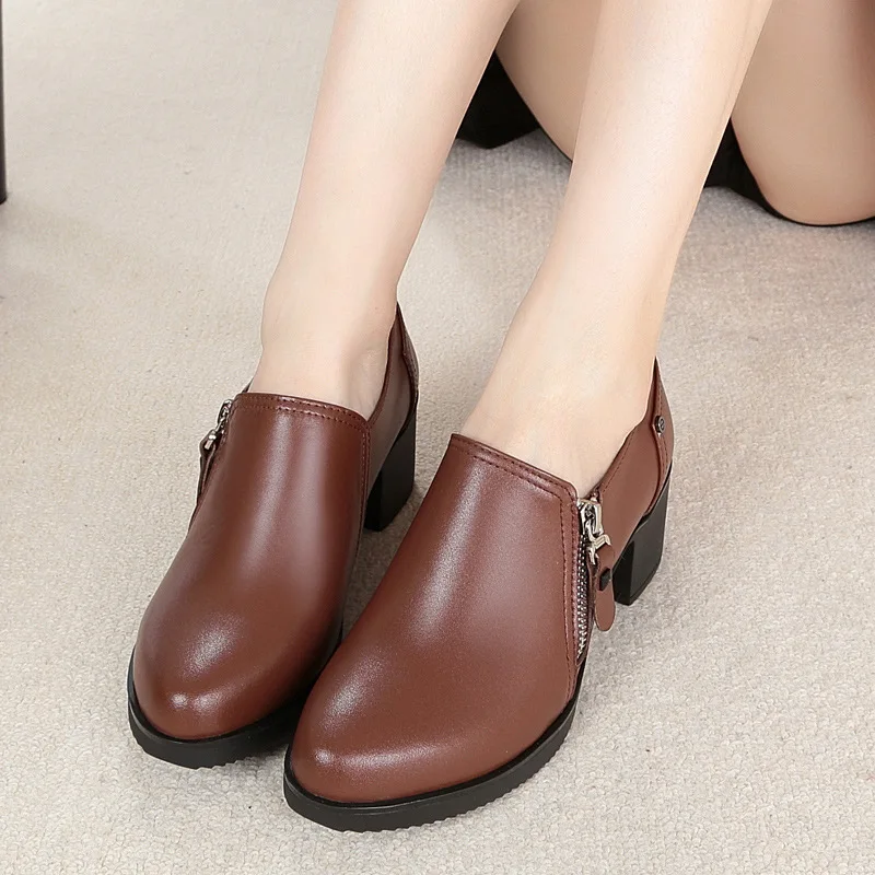 Plus Size 35 -43 Fashion Pumps For Women Office Shoes Solid Pointed-toe Medium Chunky Heel Comfortable Female Work High Heels