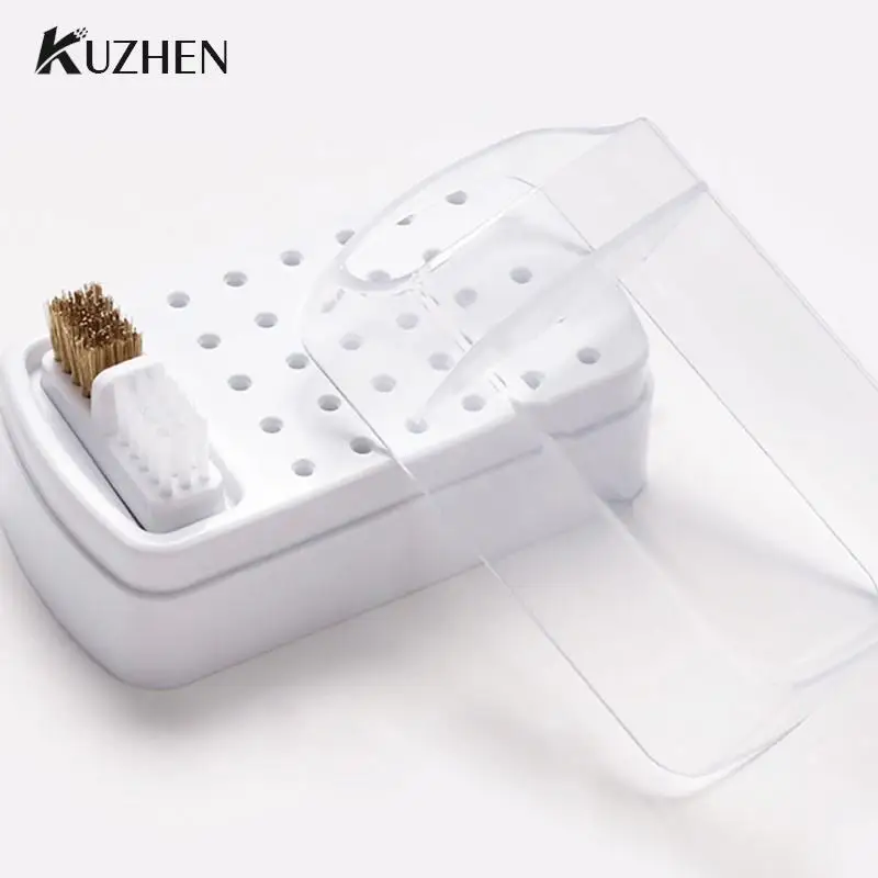 

30 Holes Nail Grinding Box Nail Drill Holder Transparent Dust-proof Drill Box Suitable for Acrylic Nail Drill Storage Nail Tools